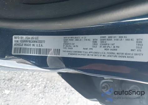 2021 Ram 1500 Big Horn 4X4 6'4 Box from USA, damaged, VIN 1C6RRFBGXMN722277